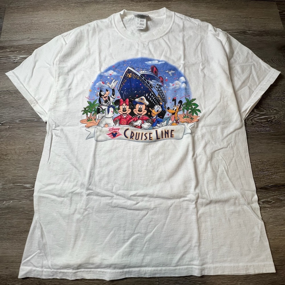 Disney Cruise Line T Shirt Mens L White Mickey Minnie Donald Goofy Graphic Tee